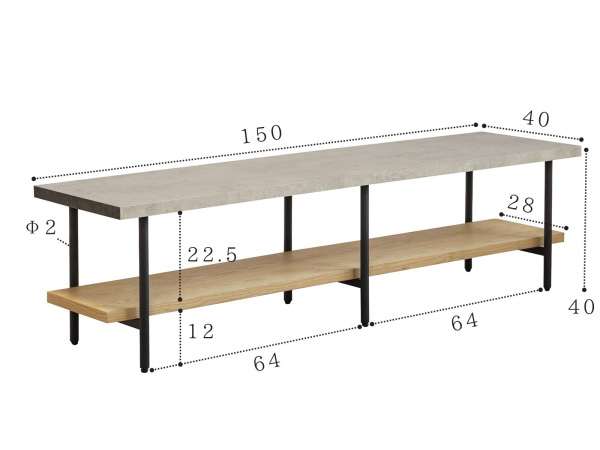 150cm幅 コンクリート調天板ローボード （テレビ台）